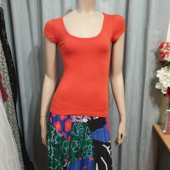 KOOKAI Size 1 (AU 10/12) Orange Top Round Neck Cap Sleeves NWOT - Picture 5 of 12